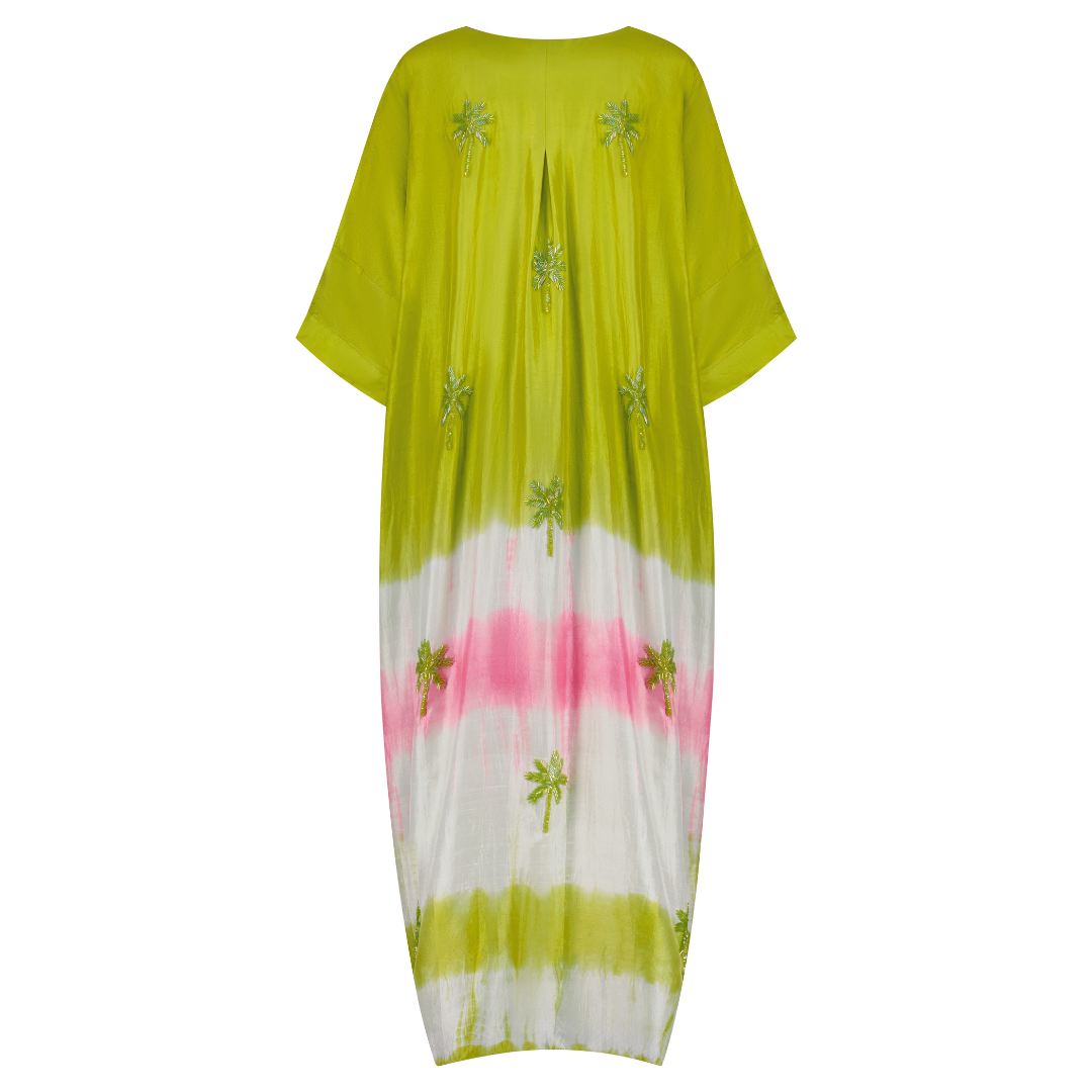 Green and Pink Tie Dye Kaftan