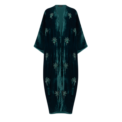 Teal Blue Velvet Abaya