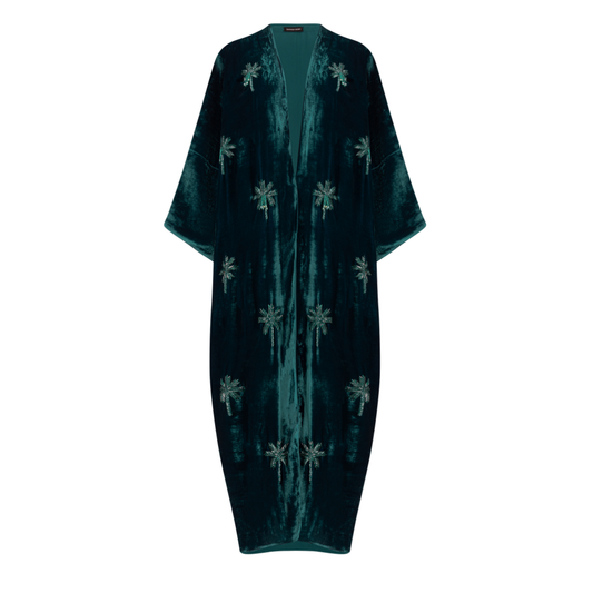 Teal Blue Velvet Abaya