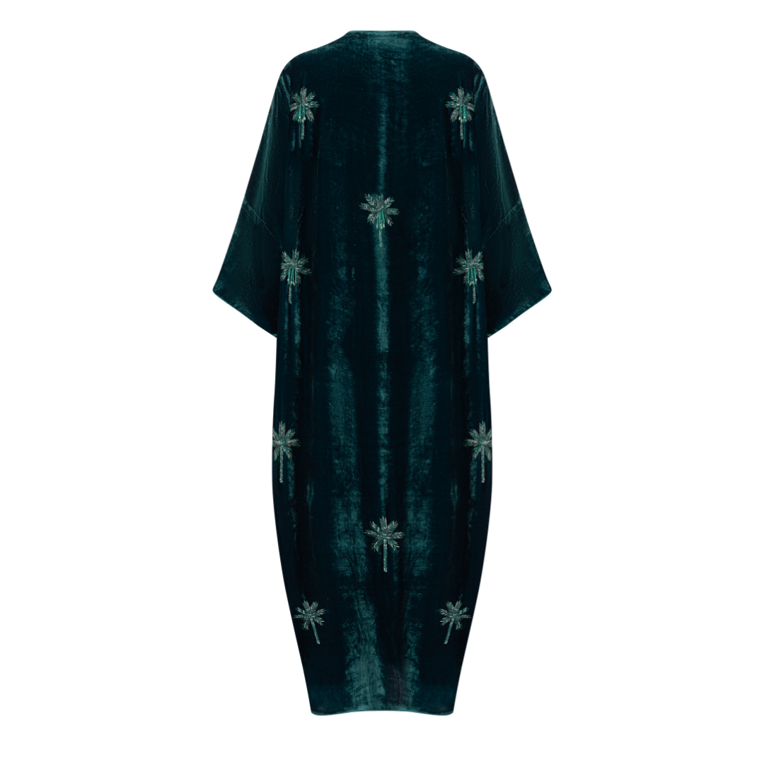 Teal Blue Velvet Abaya