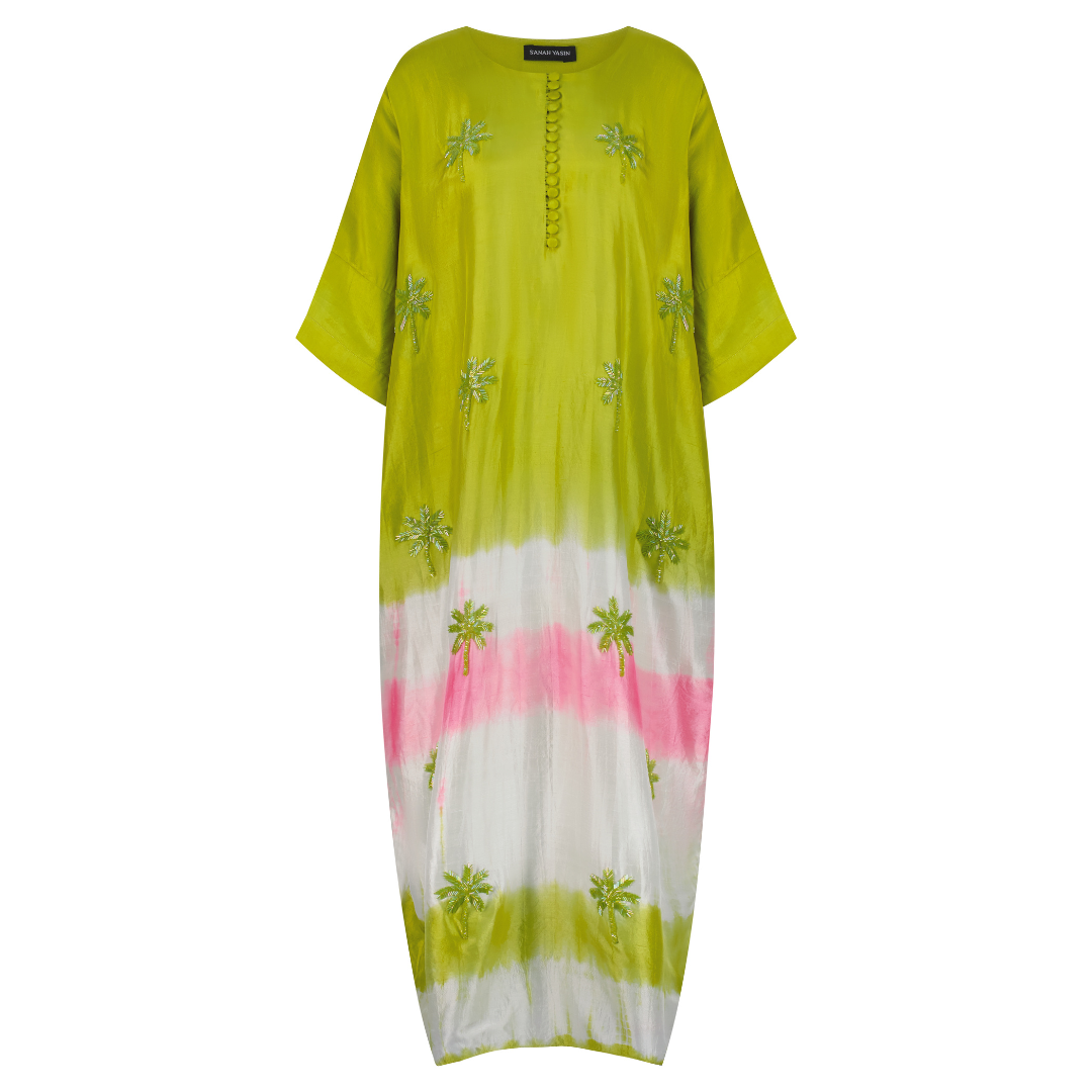 Green and Pink Tie Dye Kaftan