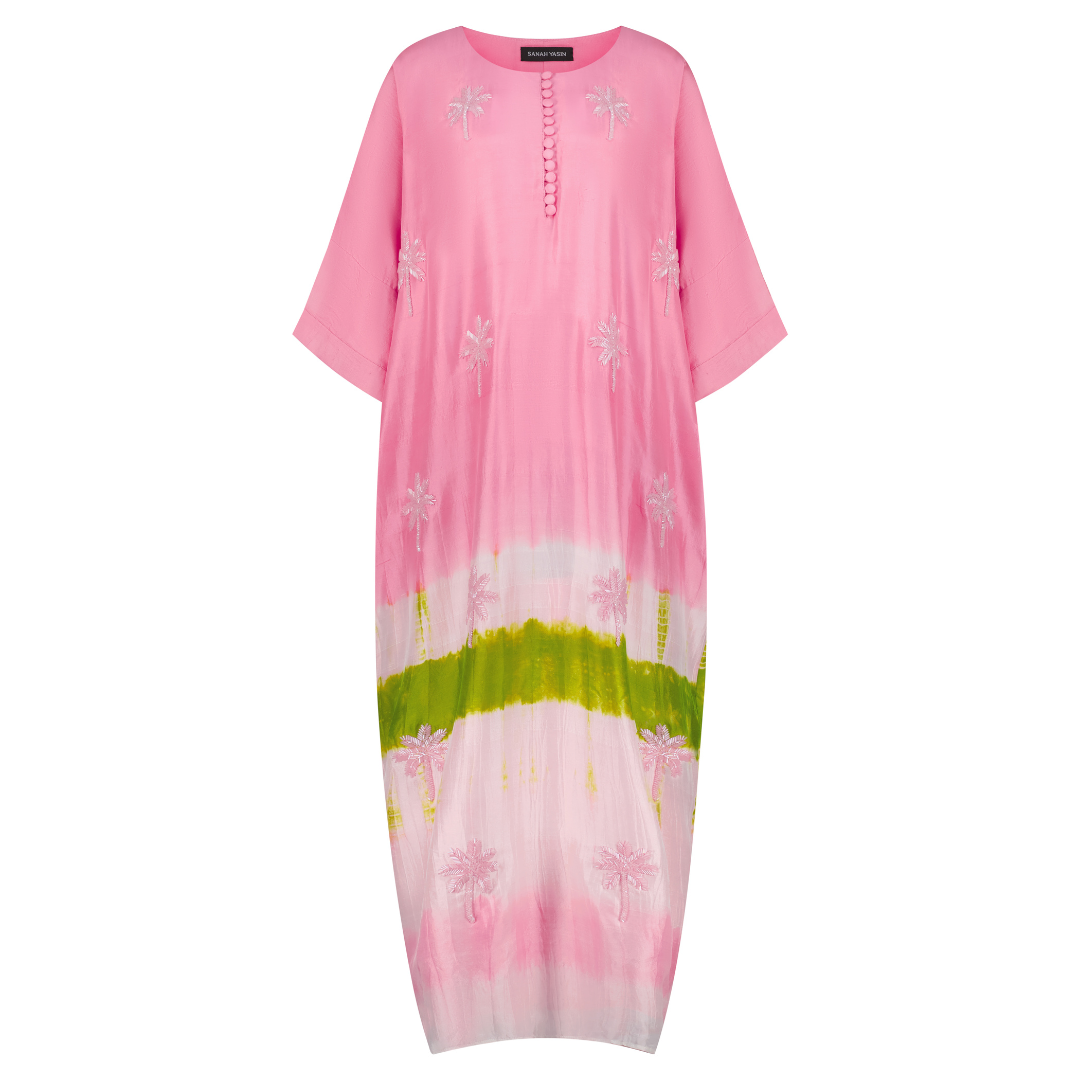 Pink, White & Green Tie Dye Kaftan