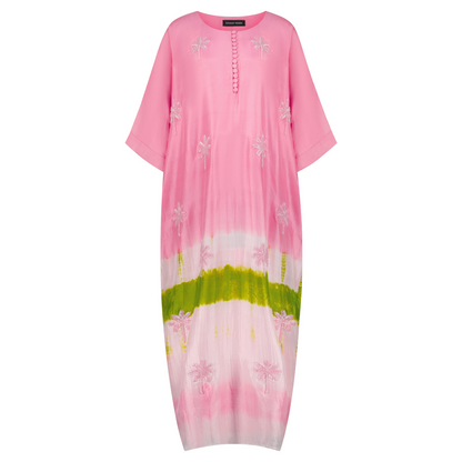 Pink, White & Green Tie Dye Kaftan