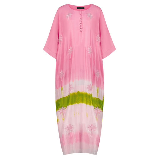 Pink, White & Green Tie Dye Kaftan