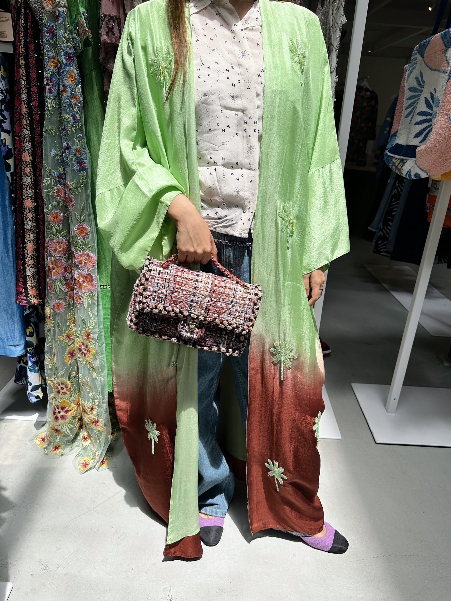 Mint Green and Brown Ombré  Palm Trees with Tassels