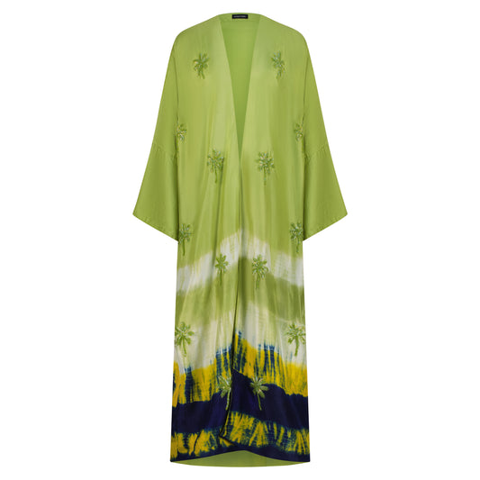 Parrot Green Tie Dye With Green Palm Trees