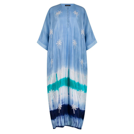 Sea Blue Tie Dye with White Palms