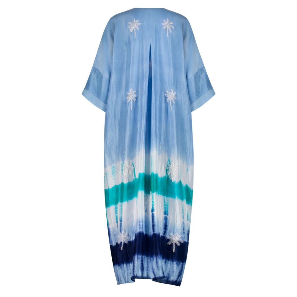 Sea Blue Tie Dye with White Palms