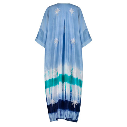 Sea Blue Tie Dye with White Palms