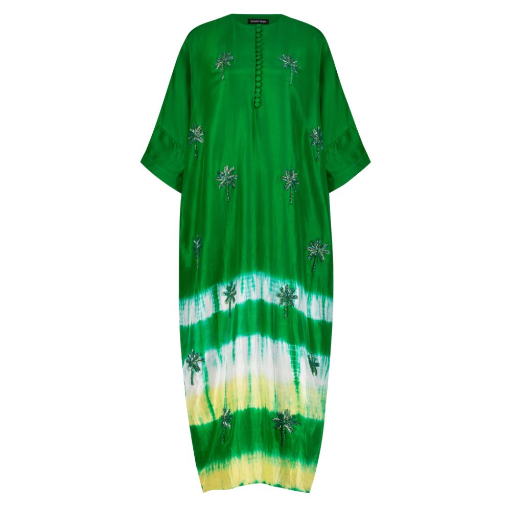 Forest Green and Yellow Tie Dye Kaftan