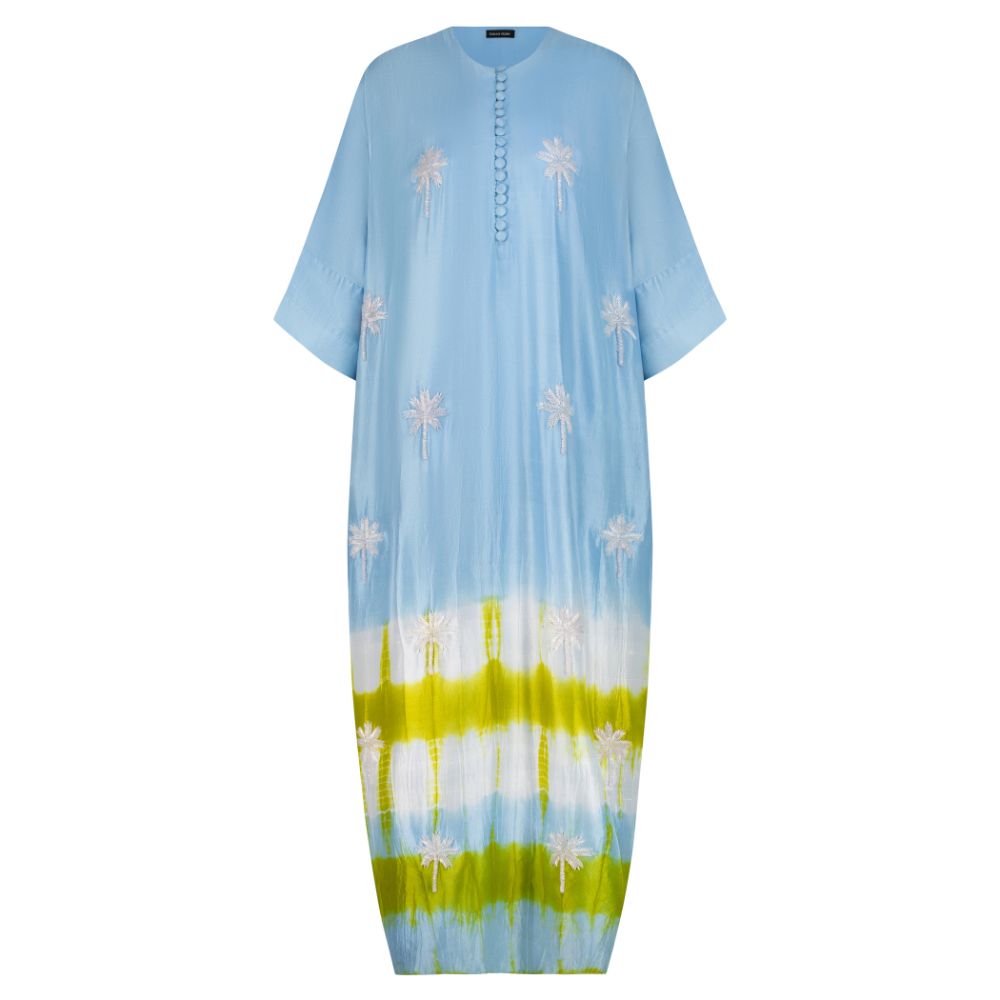 Sky Blue and Yellow Tie Dye Kaftan