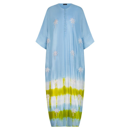 Sky Blue and Yellow Tie Dye Kaftan
