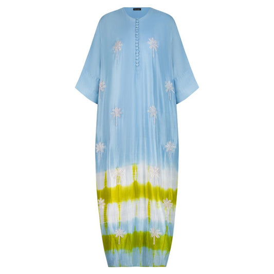 Sky Blue and Yellow Tie Dye Kaftan