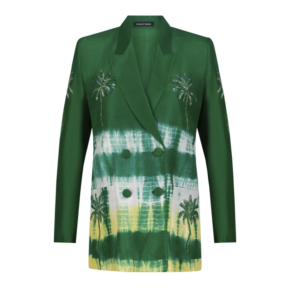 Forest Green with White and Yellow Tie Dye Blazer