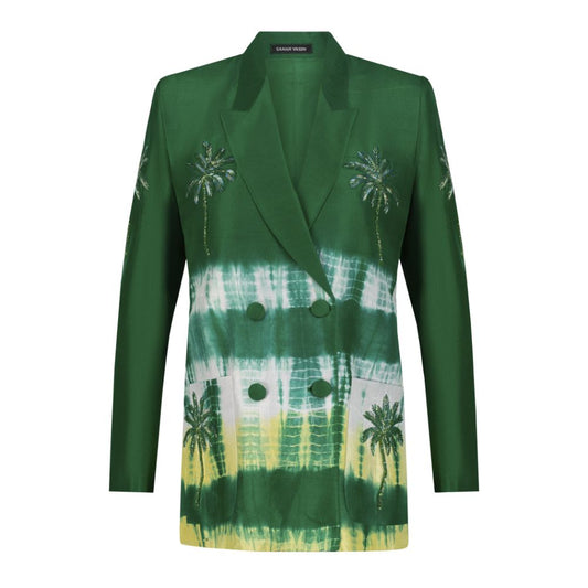 Forest Green with White and Yellow Tie Dye Blazer