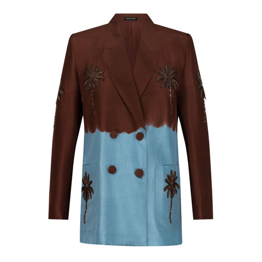 Brown and blue ombré blazer with tassel palm trees