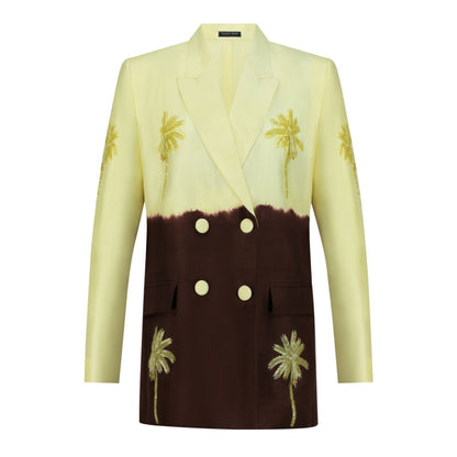 Butter yellow and brown ombré blazer with tassel palm trees